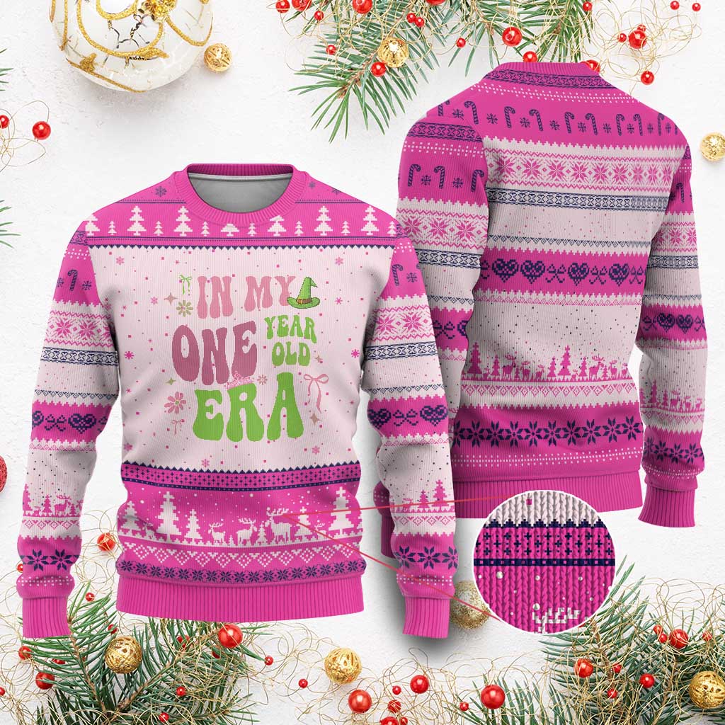 Baby Girl First Birthday Outfit Ugly Christmas Sweater In My One Year Old Era Witch Pink Green TS10 Hot Pink Print Your Wear