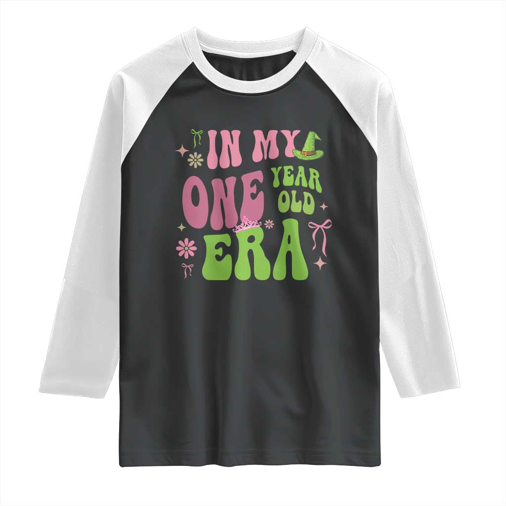 Baby Girl First Birthday Outfit Raglan Shirt In My One Year Old Era Witch Pink Green TS10 Black White Print Your Wear