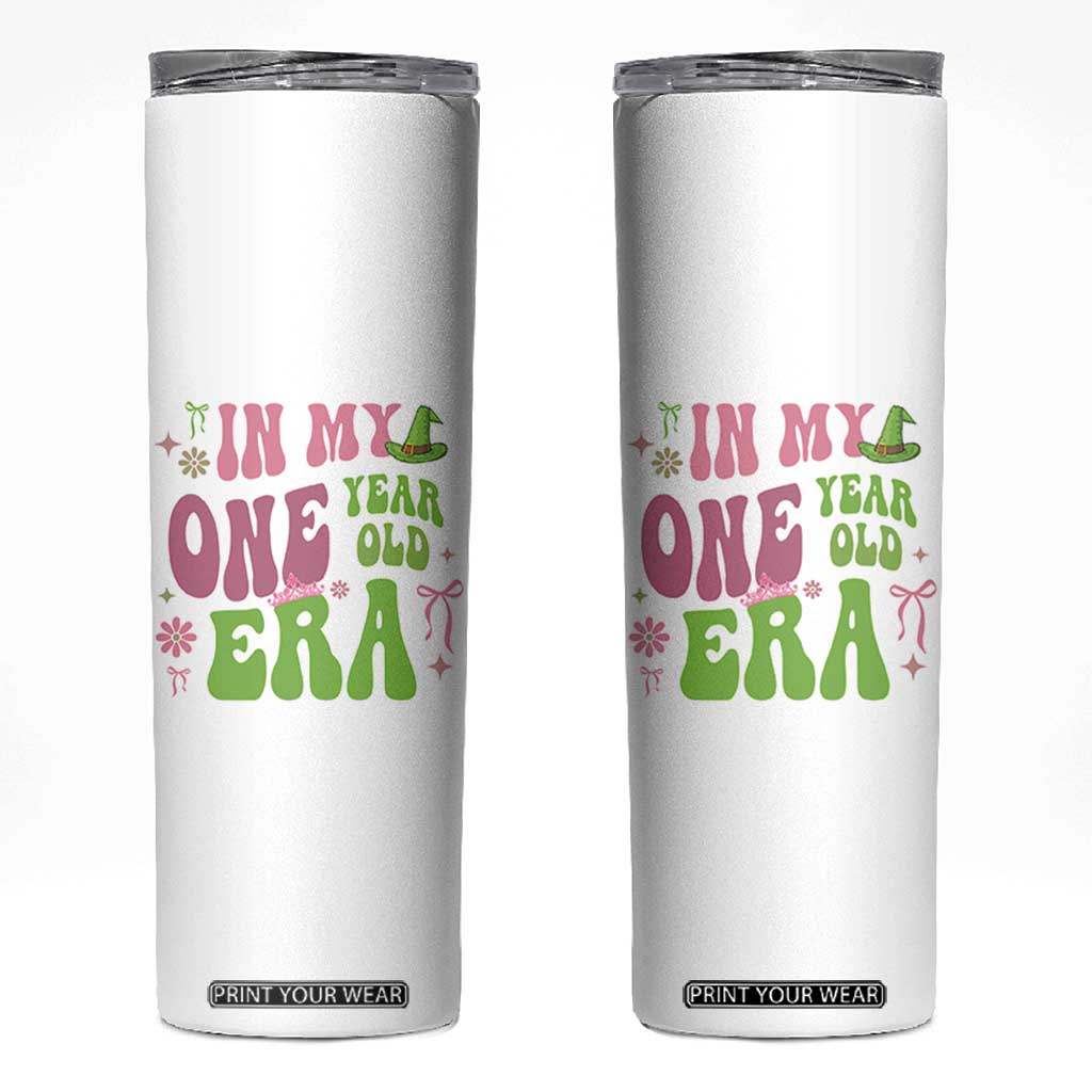 Baby Girl First Birthday Outfit Skinny Tumbler In My One Year Old Era Witch Pink Green TS10 White Print Your Wear