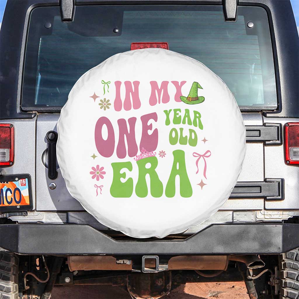 Baby Girl First Birthday Outfit Spare Tire Cover In My One Year Old Era Witch Pink Green TS10 No hole White Print Your Wear