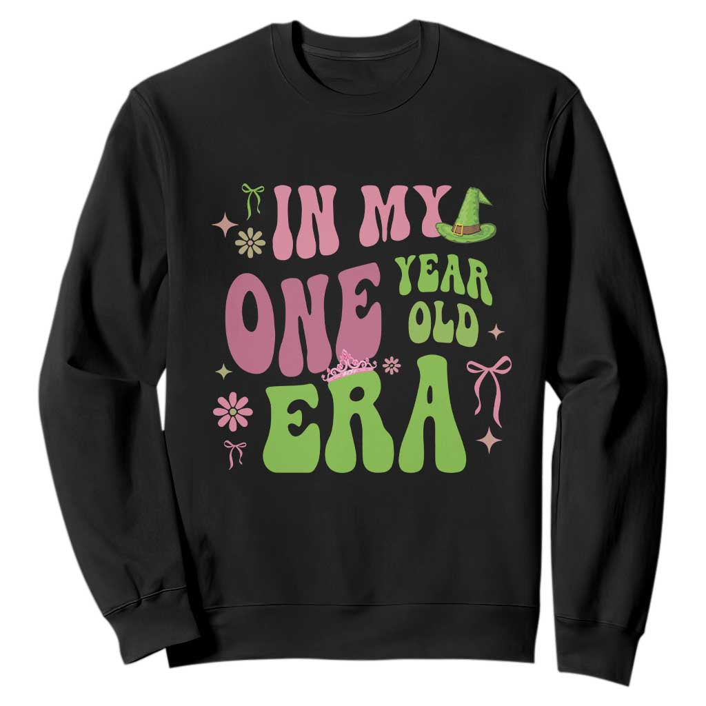Baby Girl First Birthday Outfit Sweatshirt In My One Year Old Era Witch Pink Green TS10 Black Print Your Wear