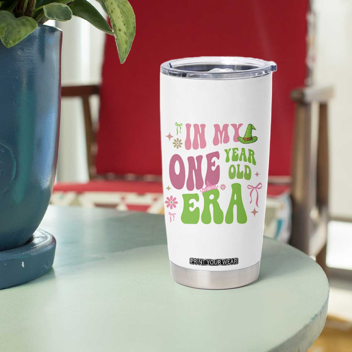 Baby Girl First Birthday Outfit Tumbler Cup In My One Year Old Era Witch Pink Green TS10 Print Your Wear