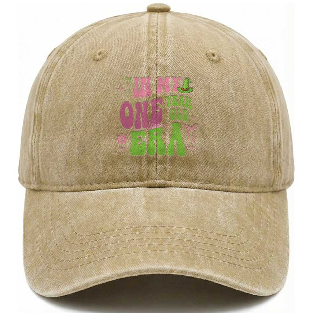 Baby Girl First Birthday Washed Cotton Baseball Cap In My One Year Old Era Witch Pink Green