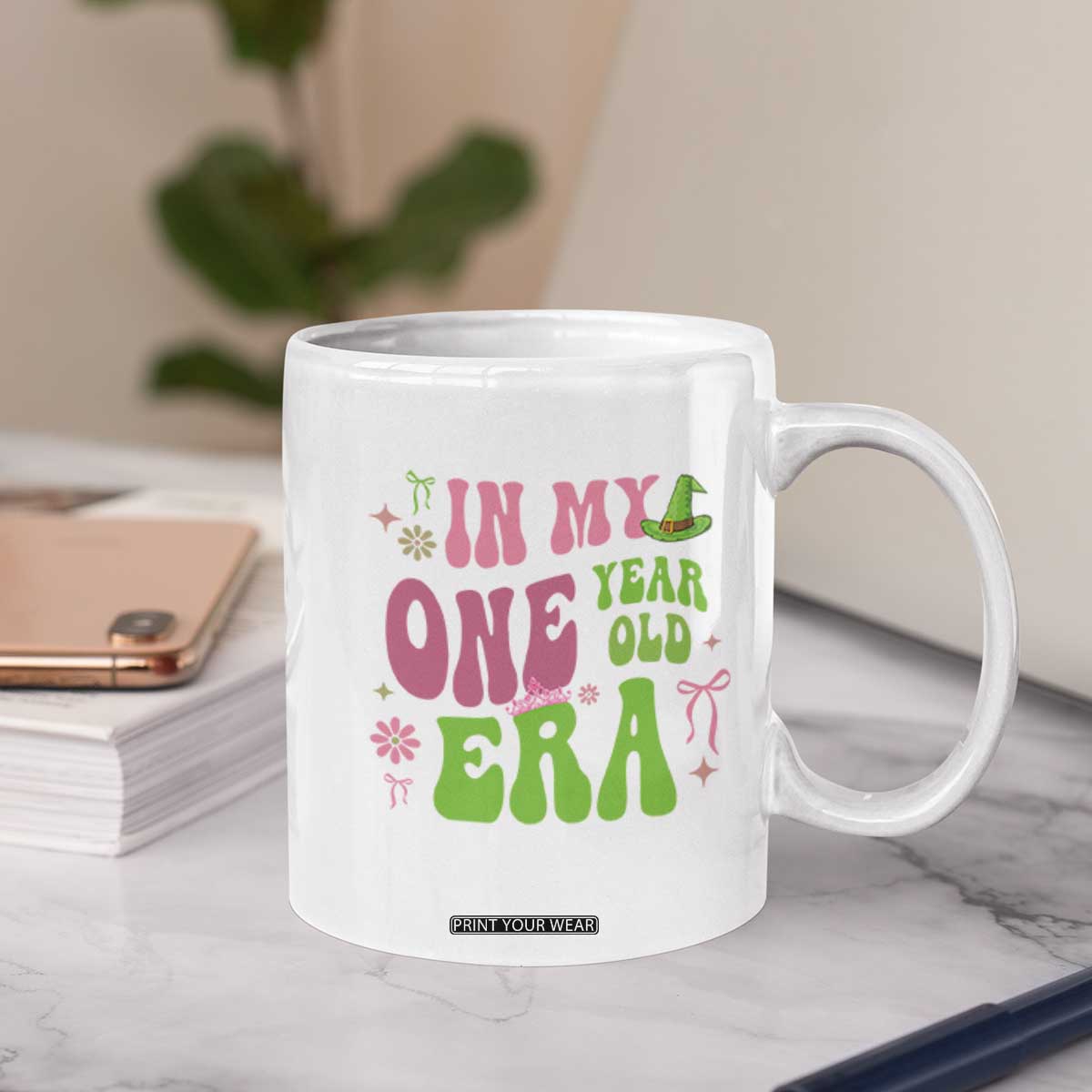 Baby Girl First Birthday Outfit Coffee Mug In My One Year Old Era Witch Pink Green TS10 Print Your Wear