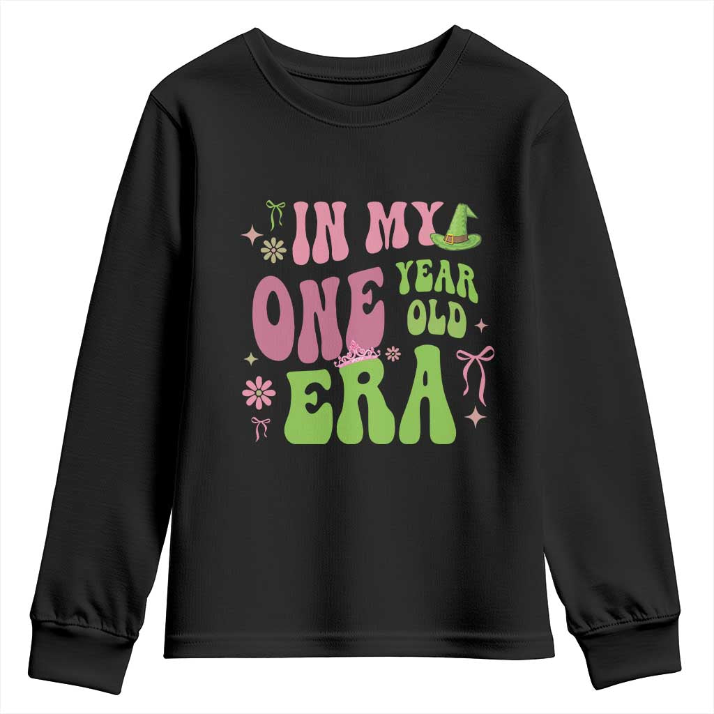 Baby Girl First Birthday Outfit Youth Sweatshirt In My One Year Old Era Witch Pink Green TS10 Black Print Your Wear