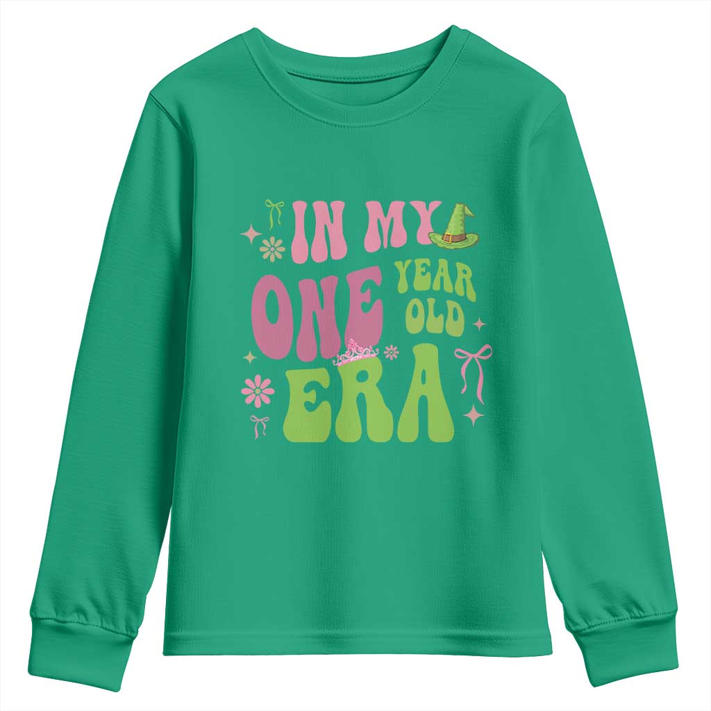 Baby Girl First Birthday Outfit Youth Sweatshirt In My One Year Old Era Witch Pink Green TS10 Irish Green Print Your Wear