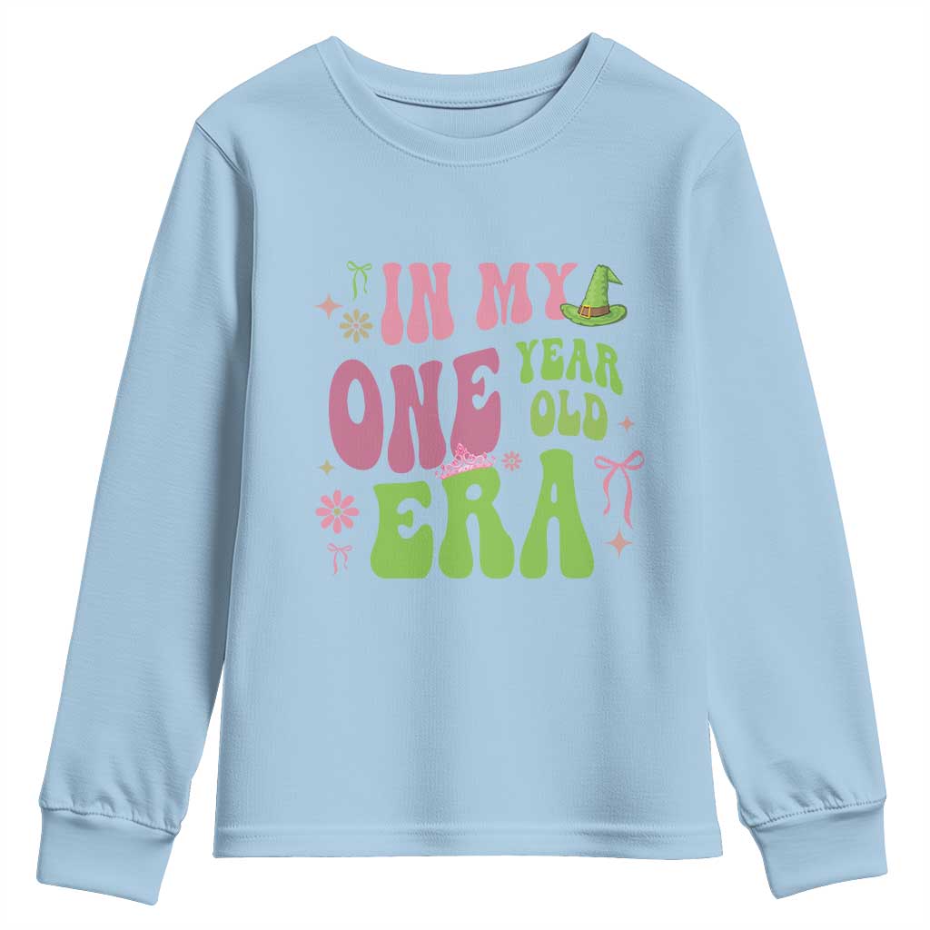 Baby Girl First Birthday Outfit Youth Sweatshirt In My One Year Old Era Witch Pink Green TS10 Light Blue Print Your Wear