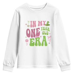 Baby Girl First Birthday Outfit Youth Sweatshirt In My One Year Old Era Witch Pink Green TS10 White Print Your Wear