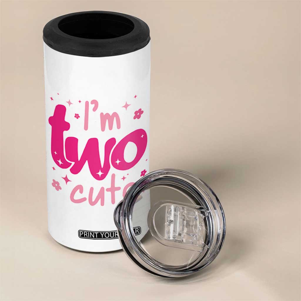 Two Birthday Girl 4 in 1 Can Cooler Tumbler Pink 2nd Bday Im Two Cute TS10 Print Your Wear