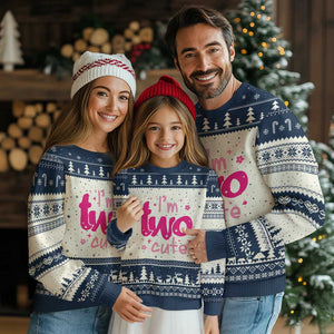 Two Birthday Girl Ugly Christmas Sweater Pink 2nd Bday Im Two Cute TS10 Beige Navy Print Your Wear