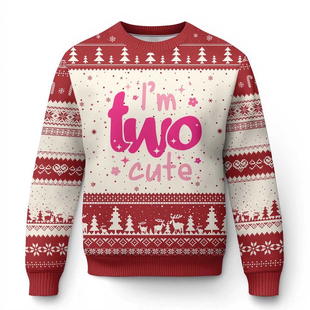 Two Birthday Girl Ugly Christmas Sweater Pink 2nd Bday Im Two Cute TS10 Beige Red Print Your Wear