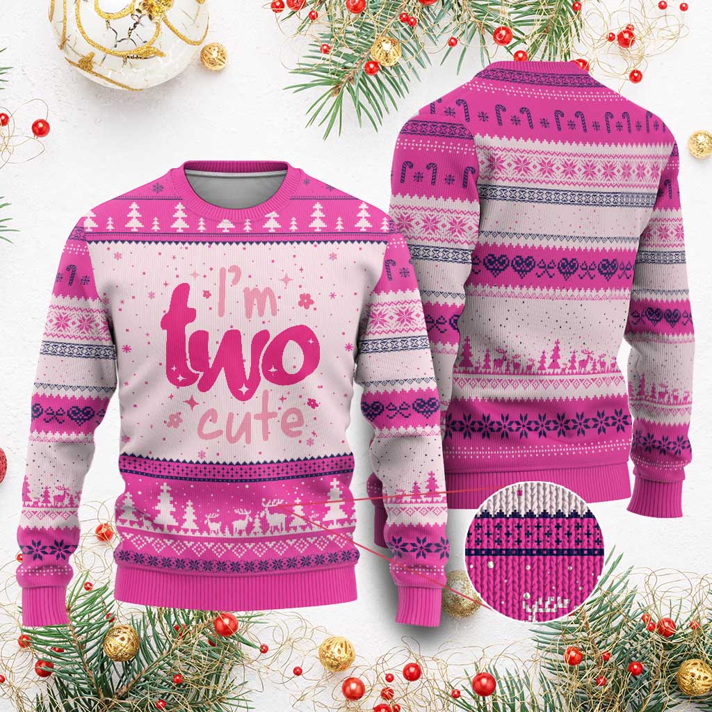 Two Birthday Girl Ugly Christmas Sweater Pink 2nd Bday Im Two Cute TS10 Hot Pink Print Your Wear
