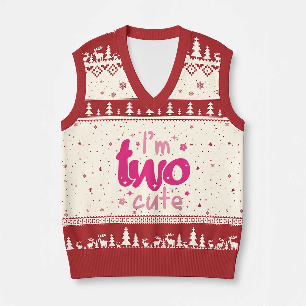 Two Birthday Girl V-Neck Knit Sweater Vest Pink 2nd Bday Im Two Cute TS10 Beige Red Print Your Wear