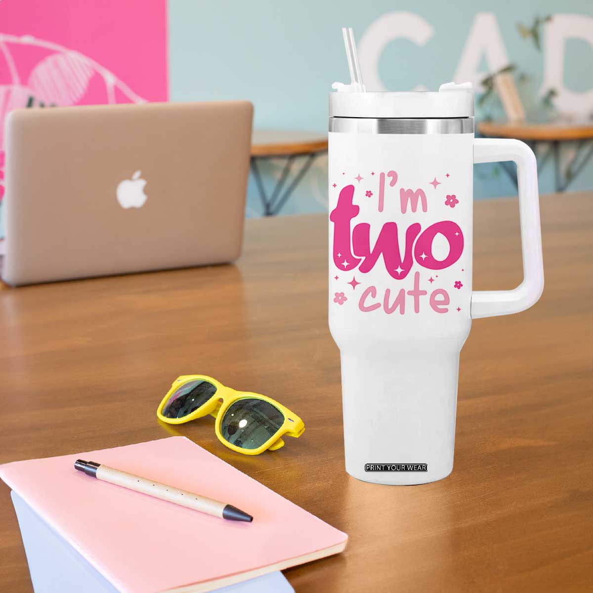 Two Birthday Girl Tumbler With Handle Pink 2nd Bday Im Two Cute TS10 Print Your Wear