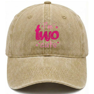 Two Birthday Girl Washed Cotton Baseball Cap Pink 2nd Bday Im Two Cute