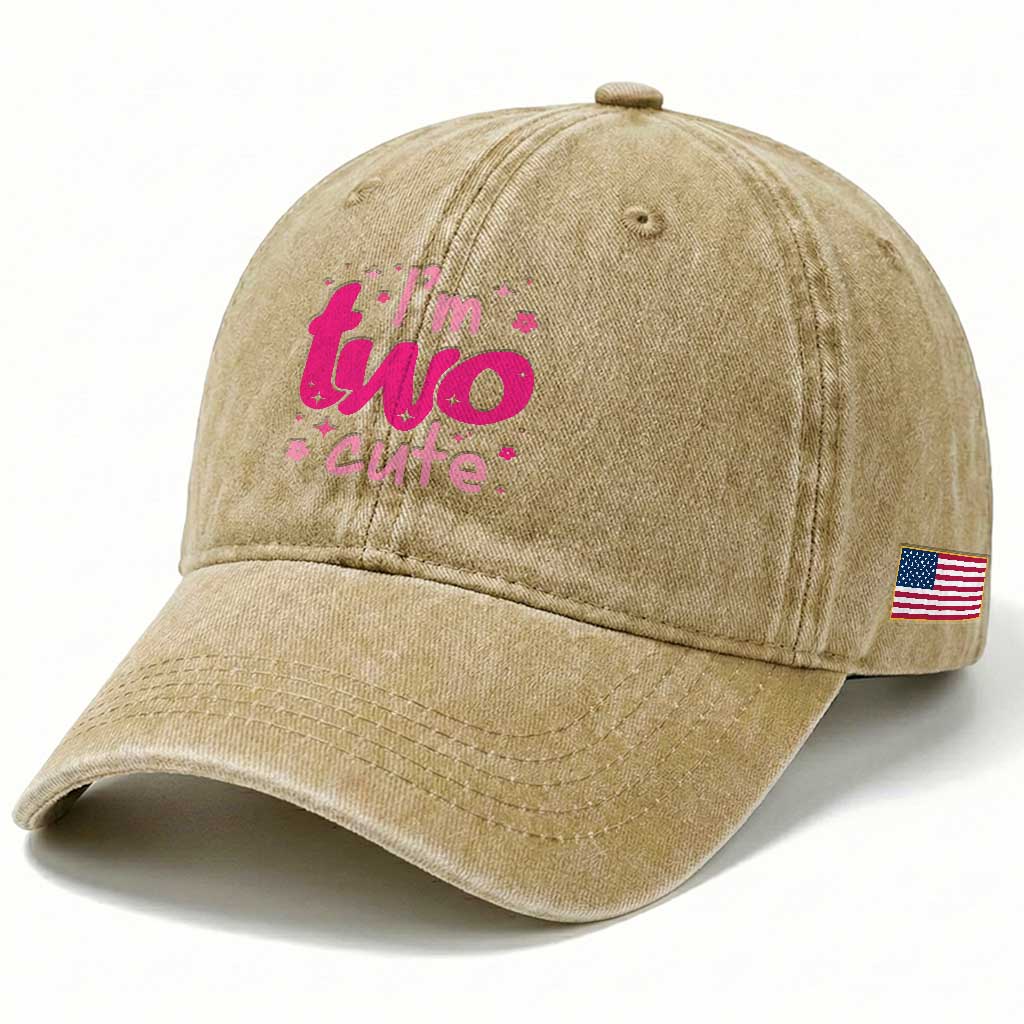 Two Birthday Girl Washed Cotton Baseball Cap Pink 2nd Bday Im Two Cute