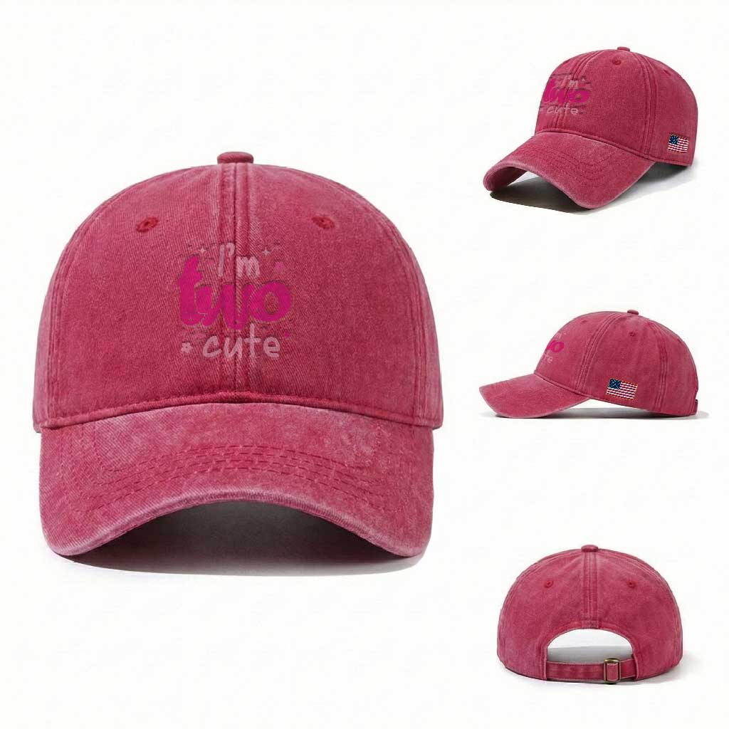 Two Birthday Girl Washed Cotton Baseball Cap Pink 2nd Bday Im Two Cute