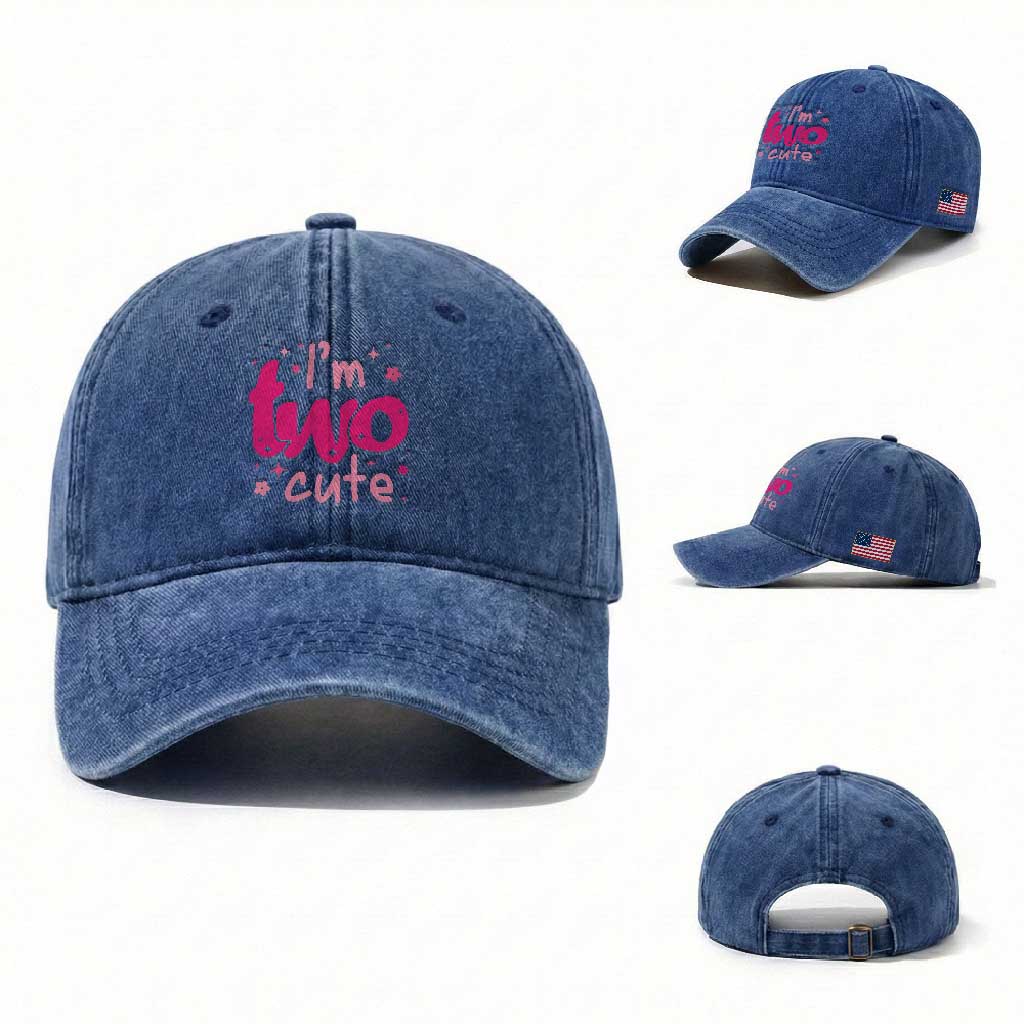 Two Birthday Girl Washed Cotton Baseball Cap Pink 2nd Bday Im Two Cute