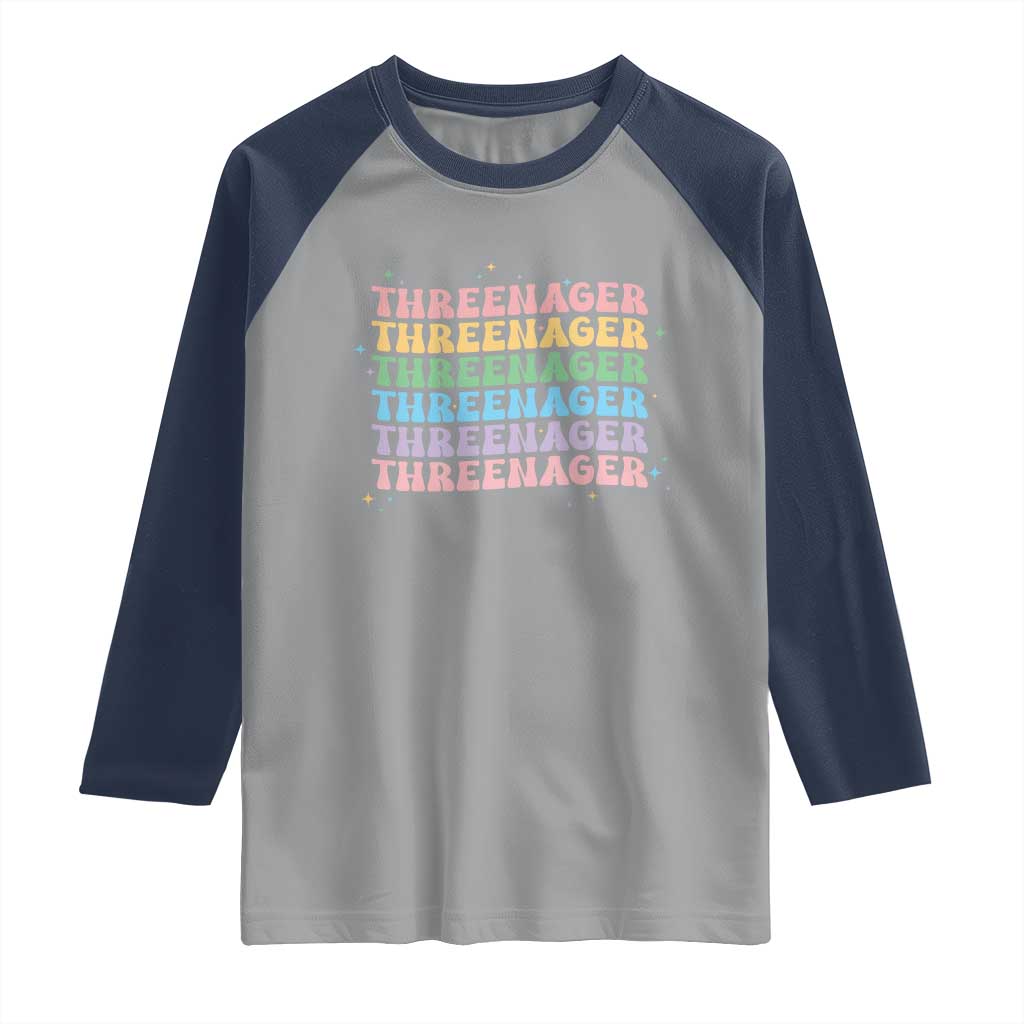 3rd Birthday Raglan Shirt Toddler Threenager 3 Years Old Birthday Outfit TS10 Sport Gray Navy Print Your Wear