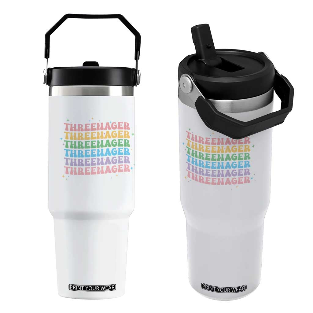 3rd Birthday Flip Straw Tumbler Toddler Threenager 3 Years Old Birthday Outfit TS10 One Size: 30 oz White Print Your Wear
