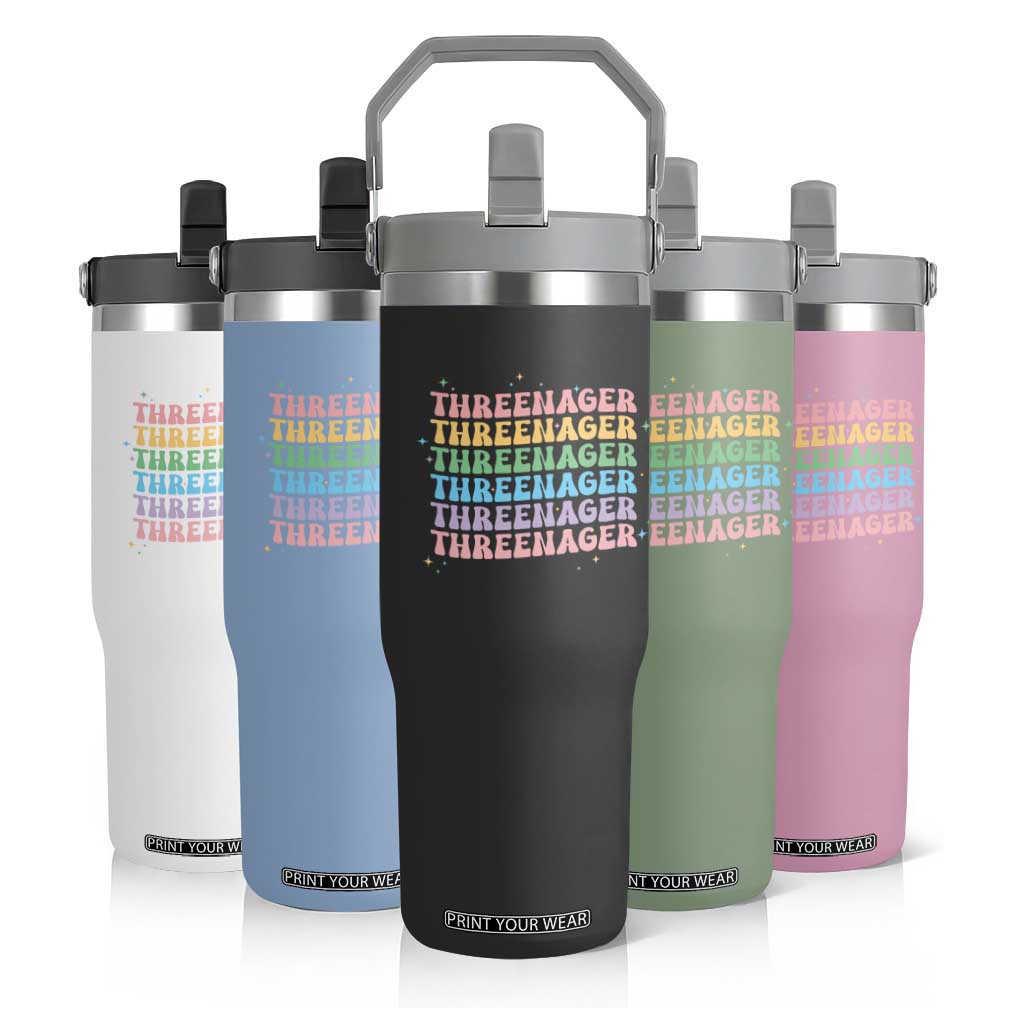 3rd Birthday Flip Straw Tumbler Toddler Threenager 3 Years Old Birthday Outfit TS10 Print Your Wear