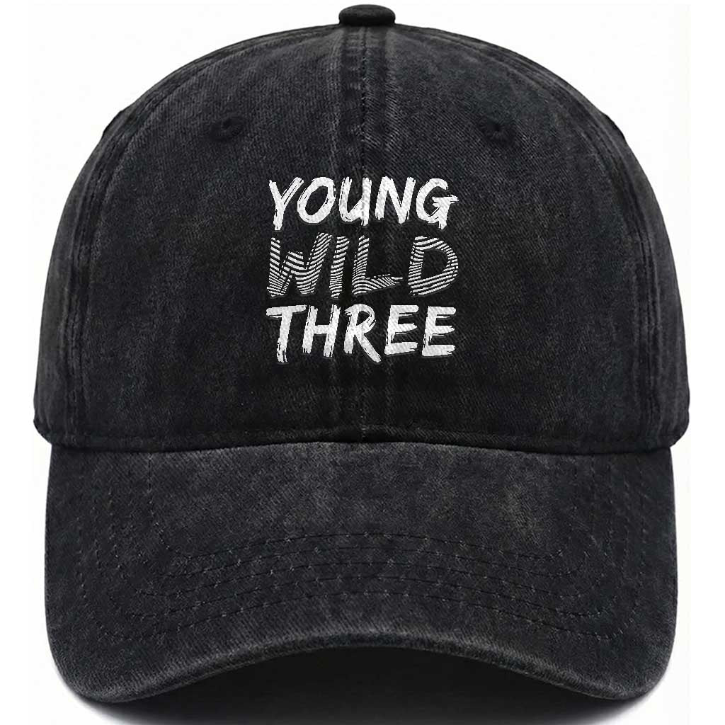 Toddler 3rd Birthday Washed Cotton Baseball Cap Young Wild And Three