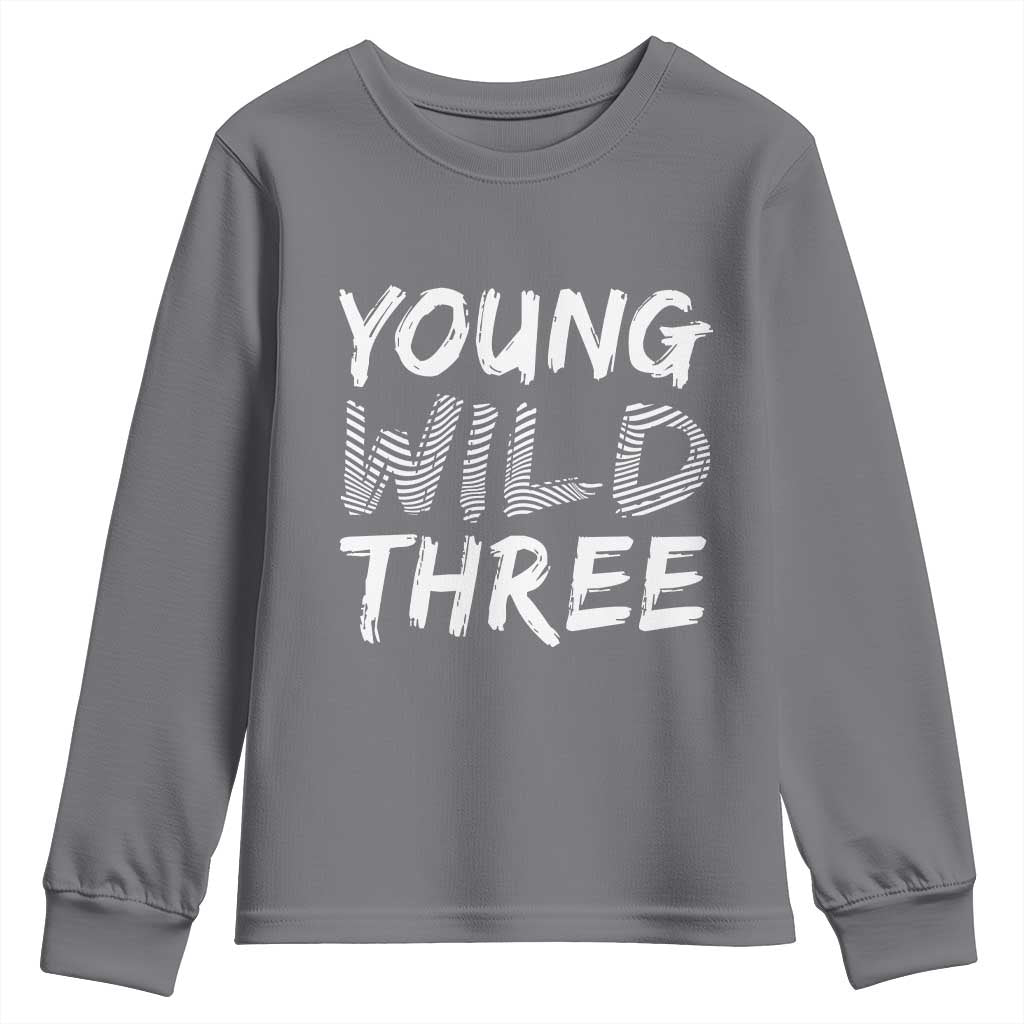 Toddler 3rd Birthday Youth Sweatshirt Young Wild And Three TS10 Charcoal Print Your Wear