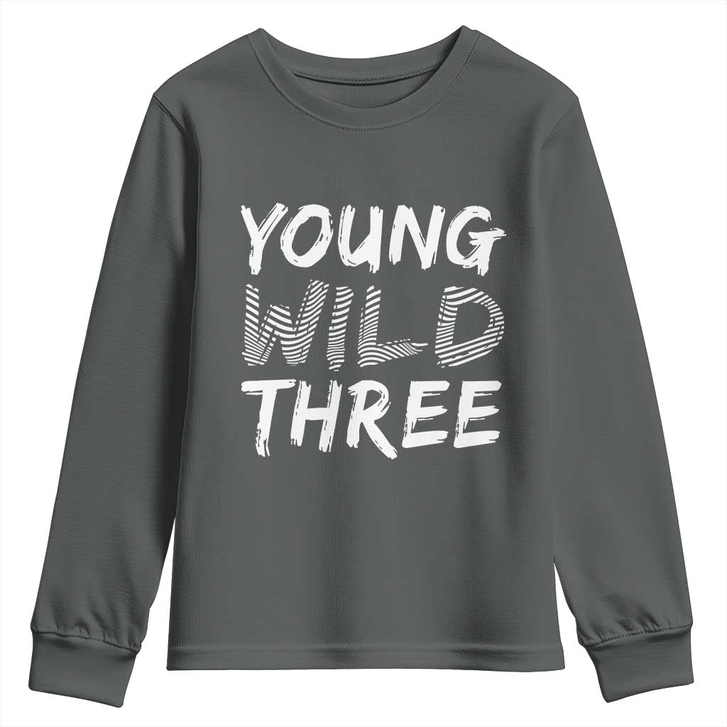 Toddler 3rd Birthday Youth Sweatshirt Young Wild And Three TS10 Dark Heather Print Your Wear