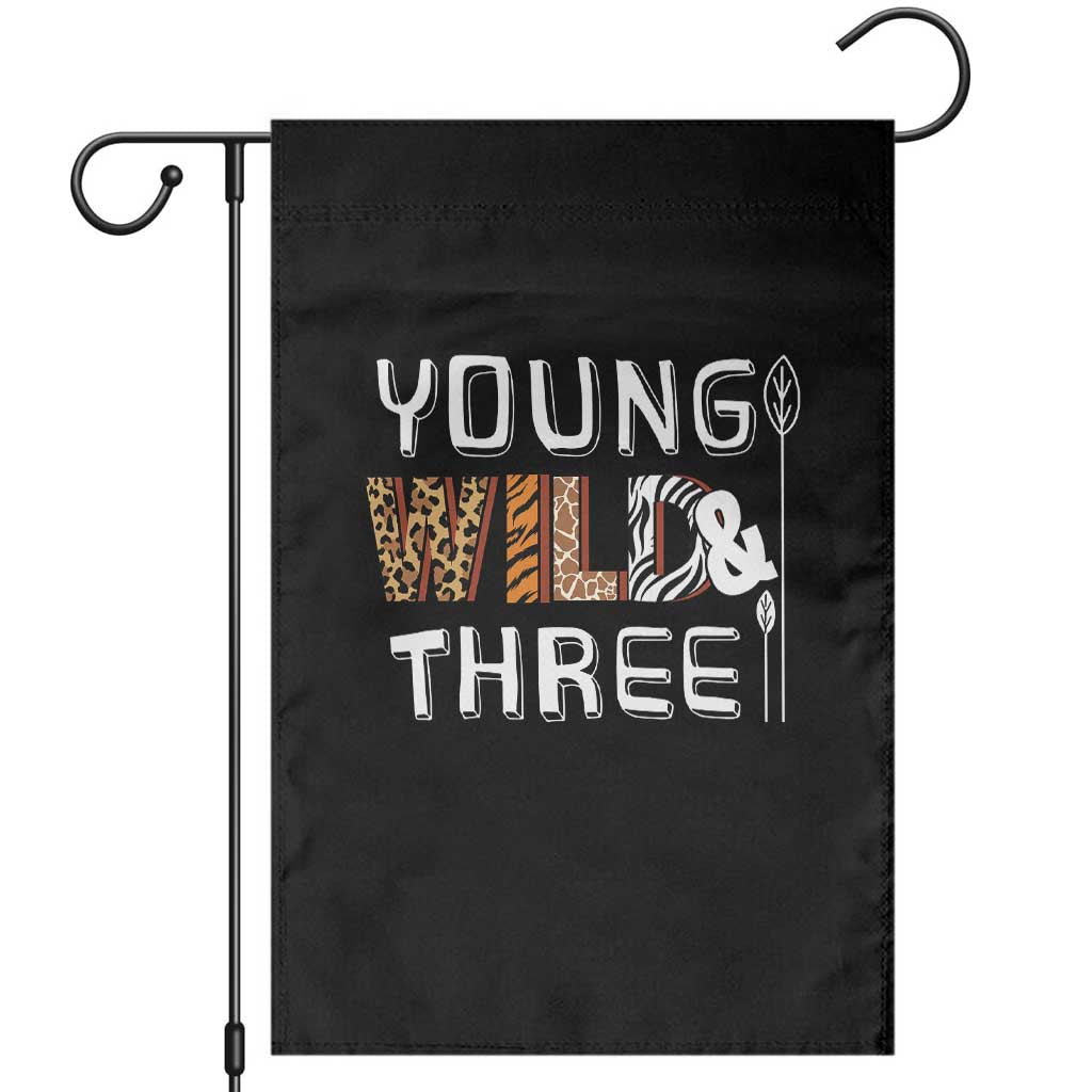3rd Birthday Garden Flag Young Wild And Three Safari Zoo Party TS10 Black Print Your Wear