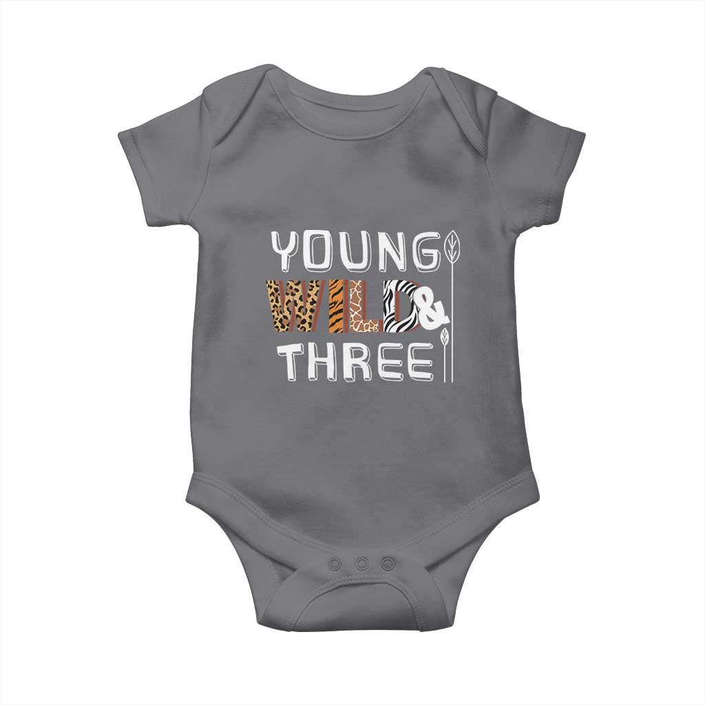 3rd Birthday Baby Onesie Young Wild And Three Safari Zoo Party TS10 Charcoal Print Your Wear