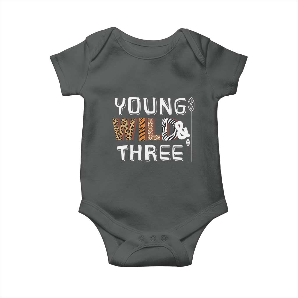 3rd Birthday Baby Onesie Young Wild And Three Safari Zoo Party TS10 Dark Heather Print Your Wear