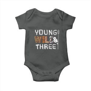 3rd Birthday Baby Onesie Young Wild And Three Safari Zoo Party TS10 Dark Heather Print Your Wear
