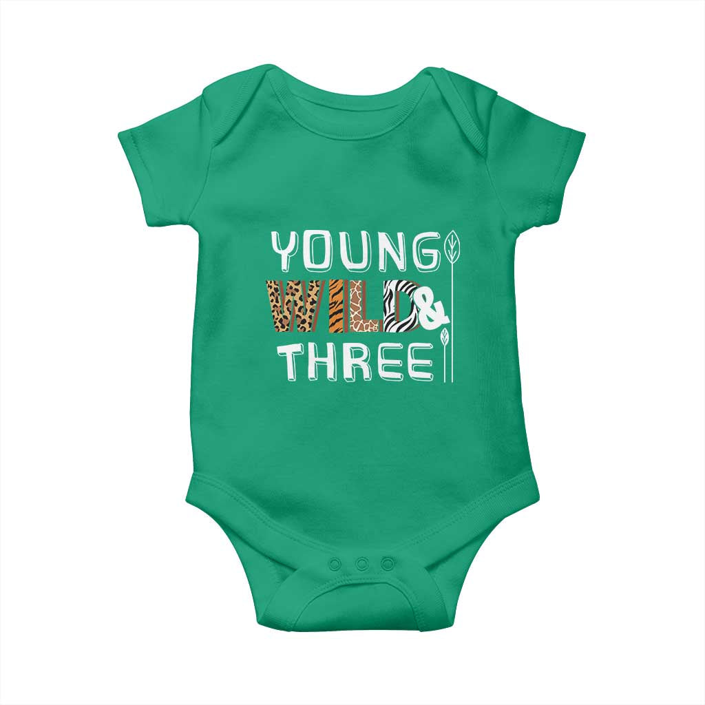 3rd Birthday Baby Onesie Young Wild And Three Safari Zoo Party TS10 Irish Green Print Your Wear