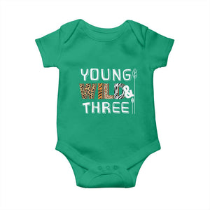 3rd Birthday Baby Onesie Young Wild And Three Safari Zoo Party TS10 Irish Green Print Your Wear