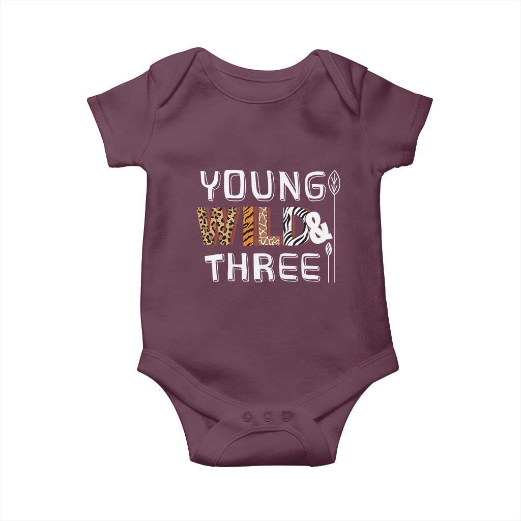 3rd Birthday Baby Onesie Young Wild And Three Safari Zoo Party TS10 Maroon Print Your Wear