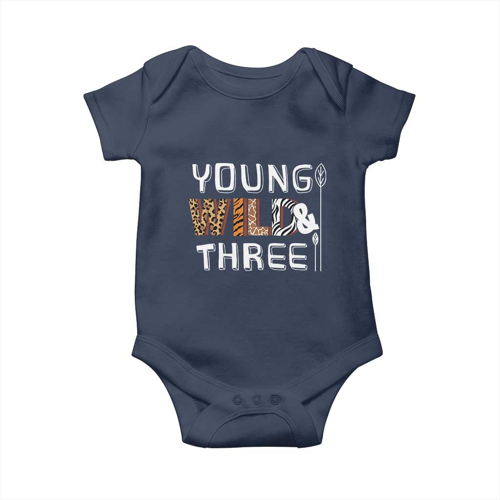 3rd Birthday Baby Onesie Young Wild And Three Safari Zoo Party TS10 Navy Print Your Wear