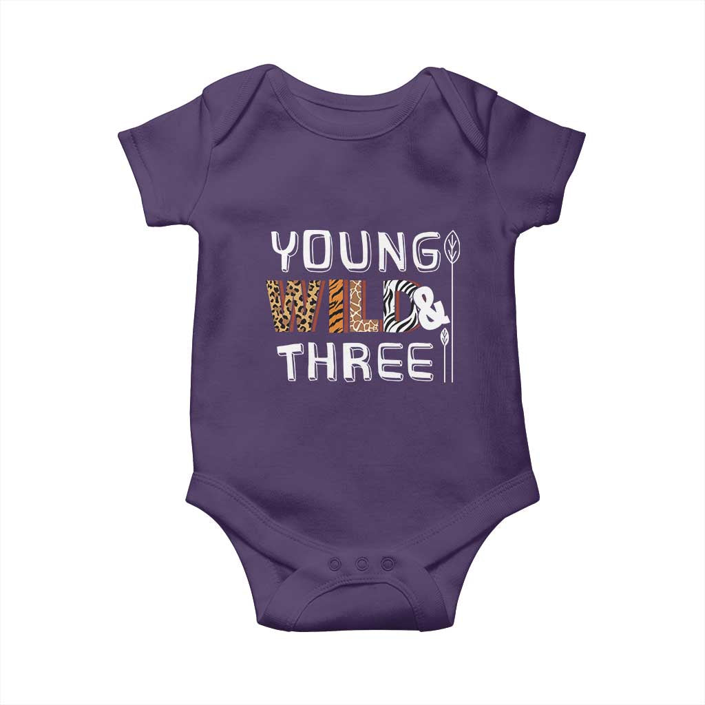 3rd Birthday Baby Onesie Young Wild And Three Safari Zoo Party TS10 Purple Print Your Wear