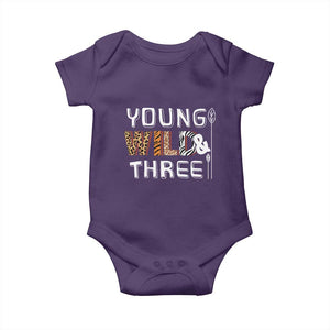 3rd Birthday Baby Onesie Young Wild And Three Safari Zoo Party TS10 Purple Print Your Wear