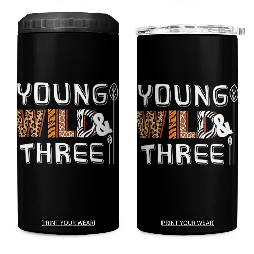 3rd Birthday 4 in 1 Can Cooler Tumbler Young Wild And Three Safari Zoo Party TS10 One Size: 16 oz Black Print Your Wear