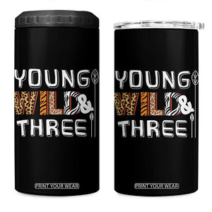 3rd Birthday 4 in 1 Can Cooler Tumbler Young Wild And Three Safari Zoo Party TS10 One Size: 16 oz Black Print Your Wear