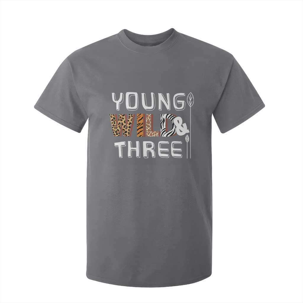 3rd Birthday T Shirt For Kid Young Wild And Three Safari Zoo Party TS10 Charcoal Print Your Wear