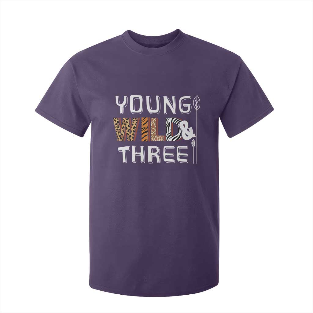3rd Birthday T Shirt For Kid Young Wild And Three Safari Zoo Party TS10 Purple Print Your Wear