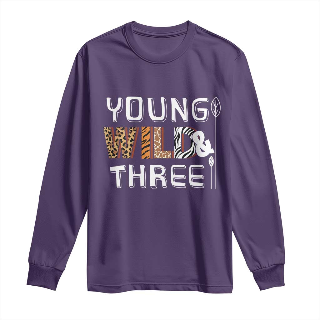 3rd Birthday Long Sleeve Shirt Young Wild And Three Safari Zoo Party TS10 Purple Print Your Wear