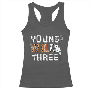 3rd Birthday Racerback Tank Top Young Wild And Three Safari Zoo Party TS10 Dark Heather Print Your Wear
