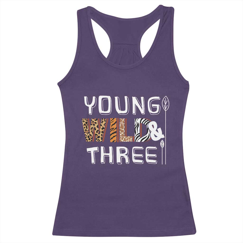 3rd Birthday Racerback Tank Top Young Wild And Three Safari Zoo Party TS10 Purple Print Your Wear