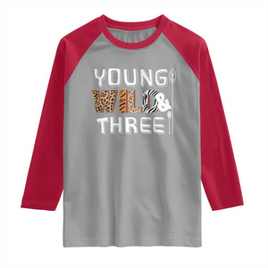 3rd Birthday Raglan Shirt Young Wild And Three Safari Zoo Party TS10 Sport Gray Red Print Your Wear