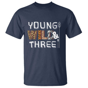 3rd Birthday T Shirt Young Wild And Three Safari Zoo Party TS10 Navy Print Your Wear