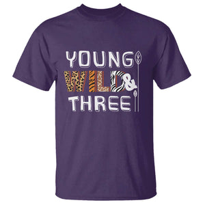 3rd Birthday T Shirt Young Wild And Three Safari Zoo Party TS10 Purple Print Your Wear