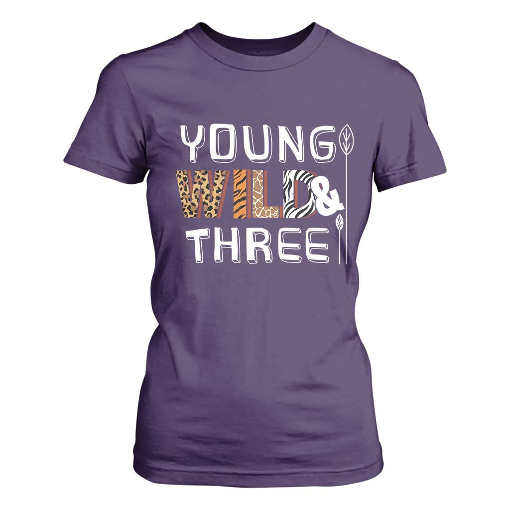 3rd Birthday T Shirt For Women Young Wild And Three Safari Zoo Party TS10 Purple Print Your Wear