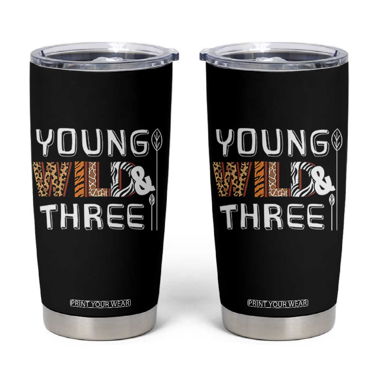 3rd Birthday Tumbler Cup Young Wild And Three Safari Zoo Party TS10 Black Print Your Wear